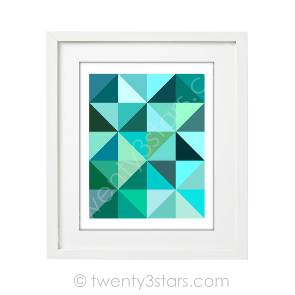 Aqua Triangles Geometric Wall Art - twenty3stars