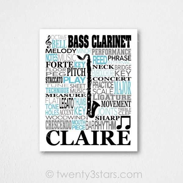 Bass Clarinet Typography Wall Art - twenty3stars
