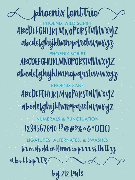 Phoenix Script and Sans Handwritten Font Family Trio (OTF) - by 212fonts 212 Fonts
