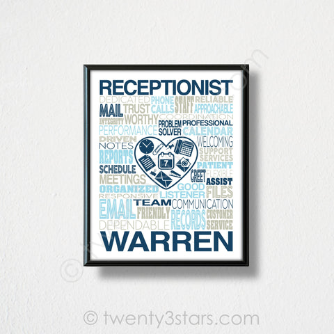 Receptionist Typography Wall Art - twenty3stars
