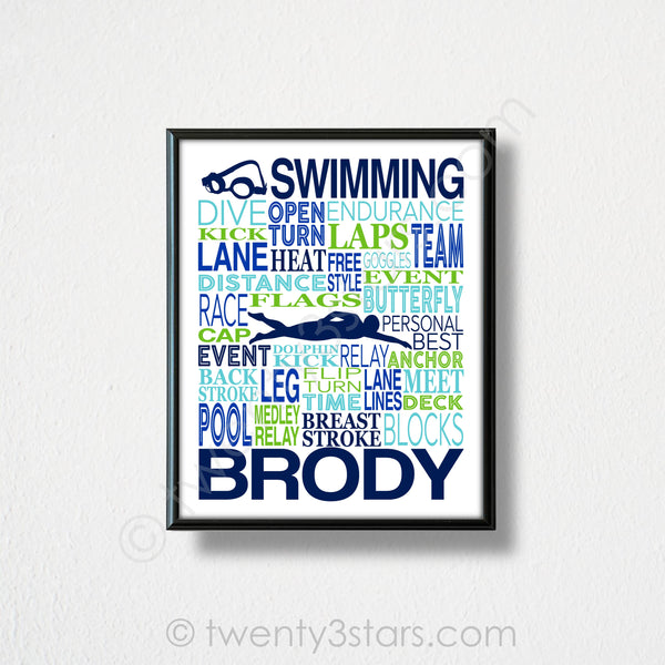 Swimming Typography Wall Art - twenty3stars