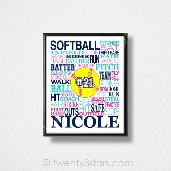 Softball Infielder Typography Wall Art - twenty3stars