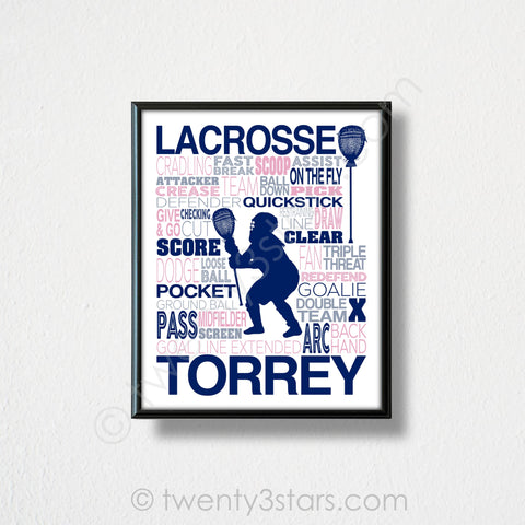 Girl's Lacrosse Goalie Typography Wall Art - twenty3stars
