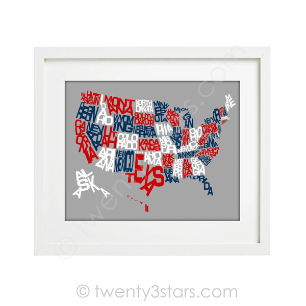 United States Typography Map Wall Art - twenty3stars