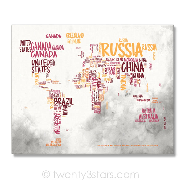 World Map Typography Map Textured Wall Art - twenty3stars