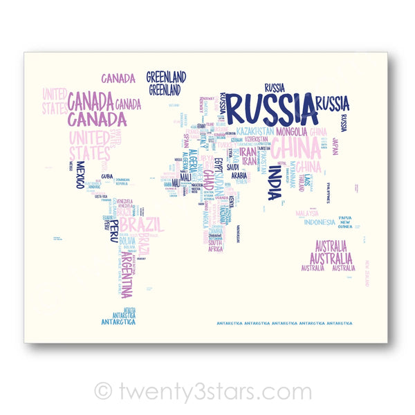 World Map Typography Wall Art - twenty3stars
