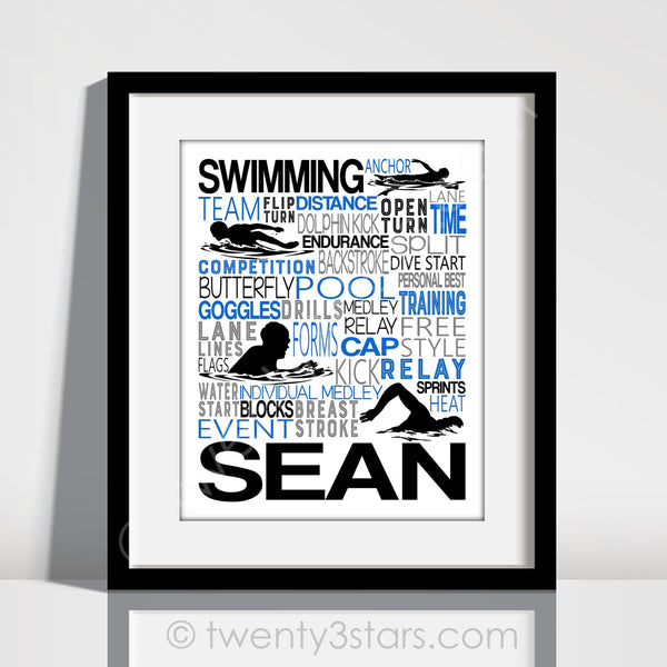 Boy's Swimming Typography Wall Art - twenty3stars