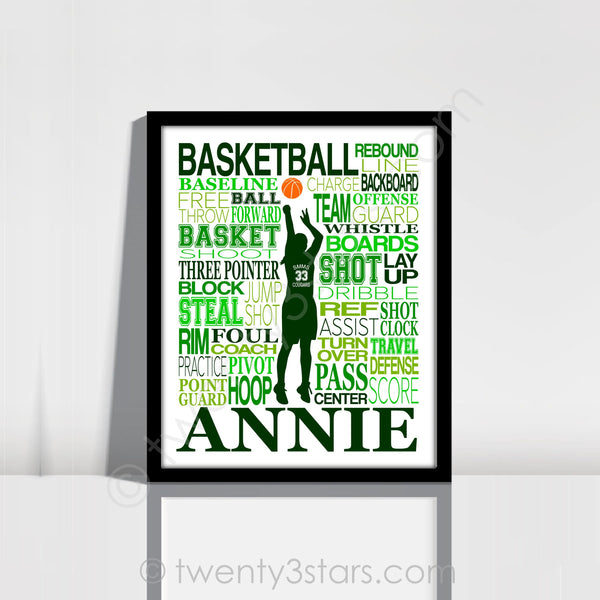 Girl's Basketball Word Wall Art - twenty3stars