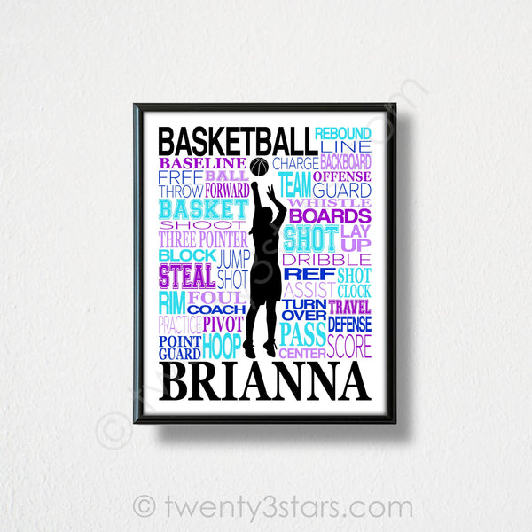 Girl's Basketball Word Wall Art - twenty3stars