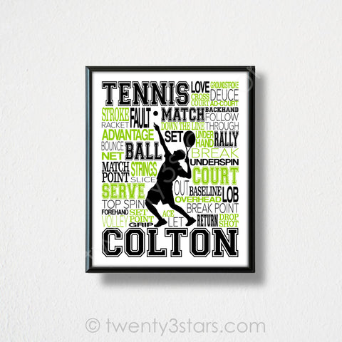 Boys Tennis Typography Wall Art - twenty3stars