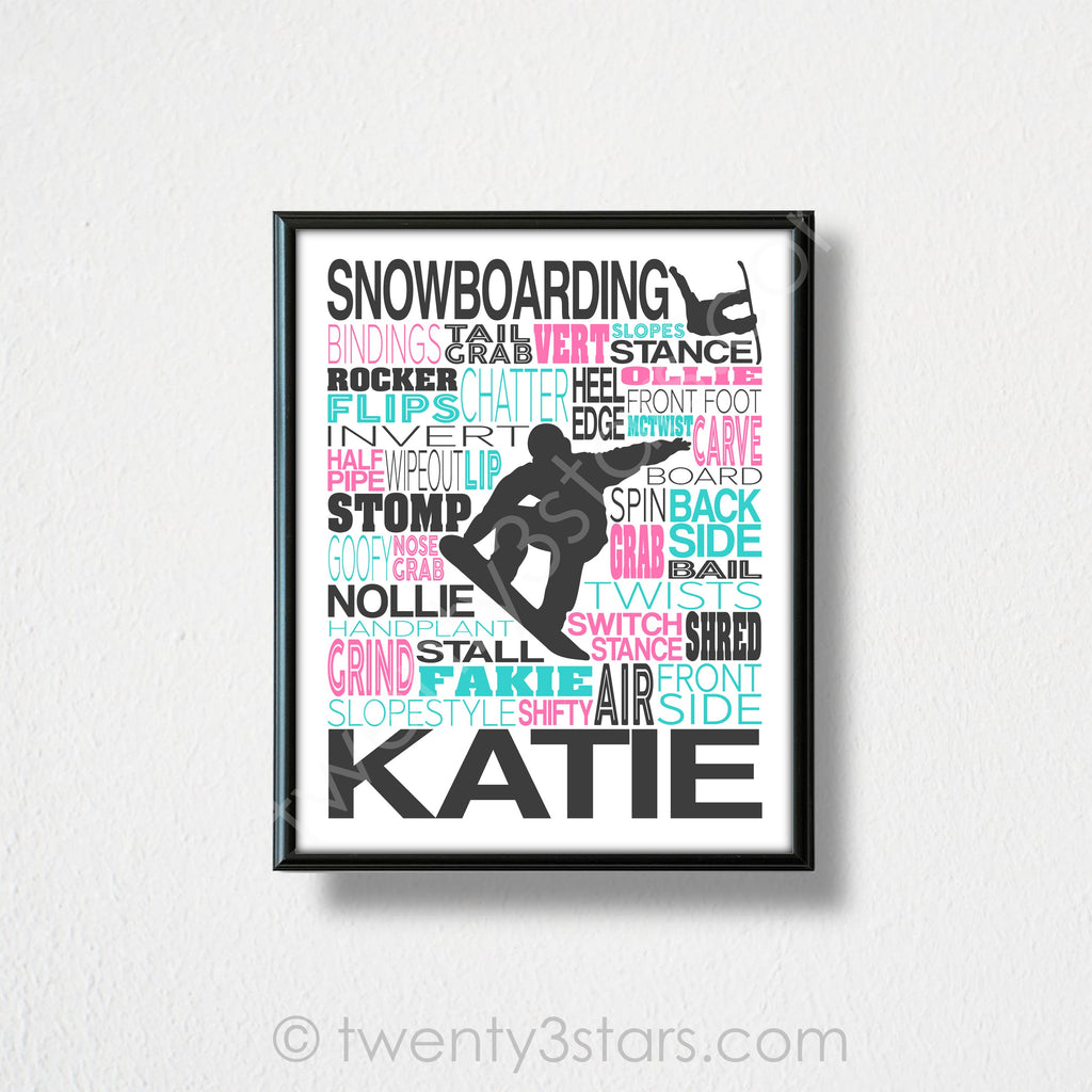 Girl's Snowboarding Typography Wall Art - twenty3stars