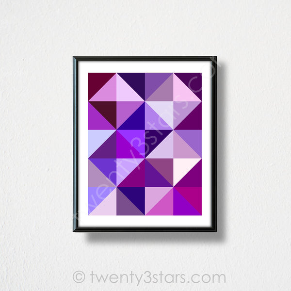 Purple Triangles Geometric Wall Art - twenty3stars