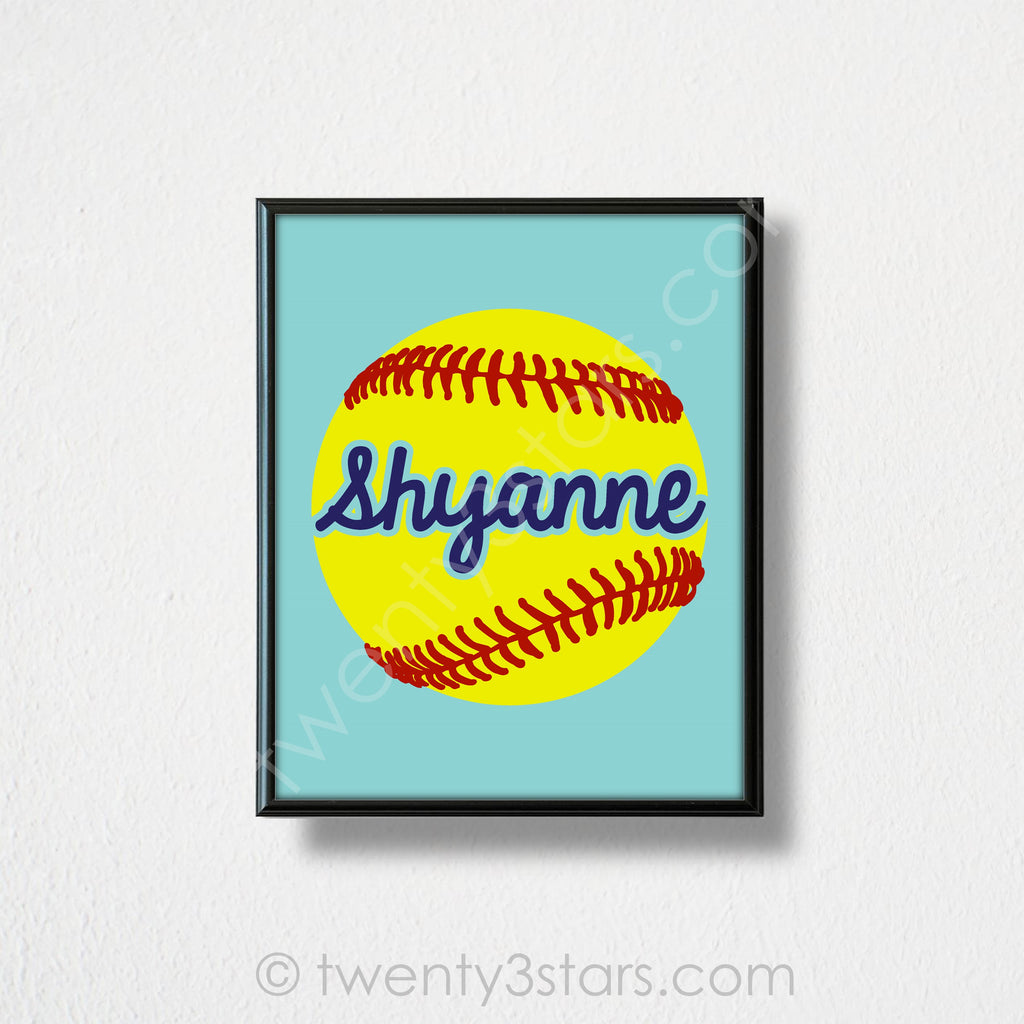 Softball & Name Wall Art - twenty3stars