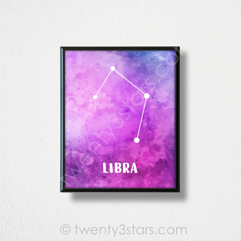 Libra Watercolor Constellation Star Wall Art - twenty3stars