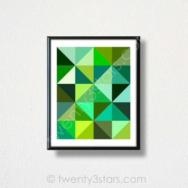 Green Triangles Geometric Wall Art - twenty3stars