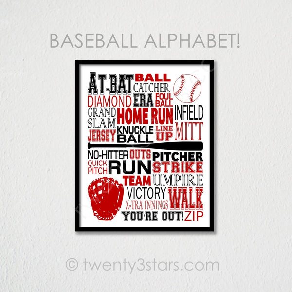 Baseball Alphabet Typography Wall Art - twenty3stars