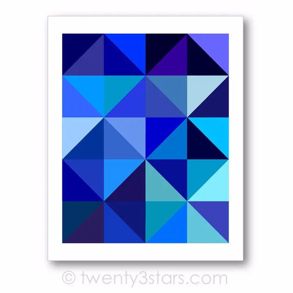 Blue Triangles Geometric Wall Art - twenty3stars