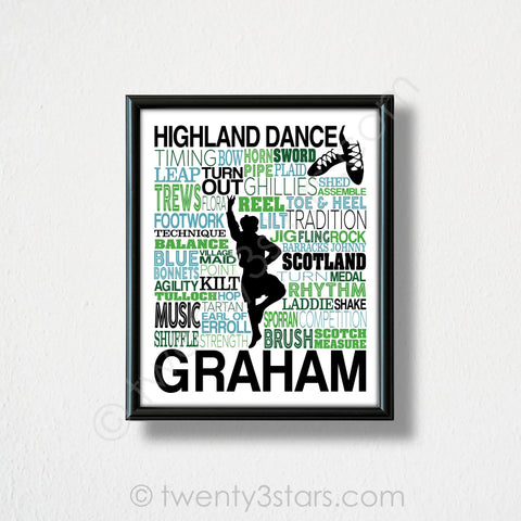 Boy's Highland Dance Typography Wall Art - twenty3stars