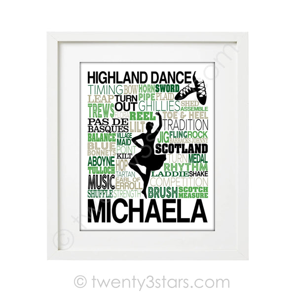 Boy's Highland Dance Typography Wall Art - twenty3stars
