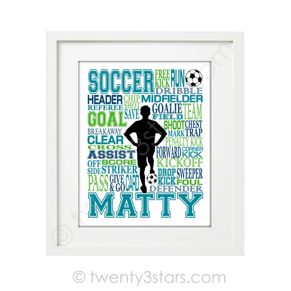 Boy's Soccer Standing Typography Wall Art - twenty3stars