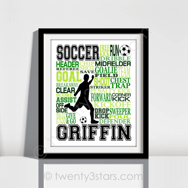 Boy's Soccer Standing Typography Wall Art - twenty3stars