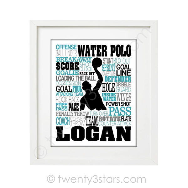 Boy's Water Polo Typography Wall Art - twenty3stars