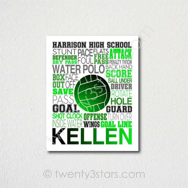Boy's Water Polo Typography Wall Art - twenty3stars