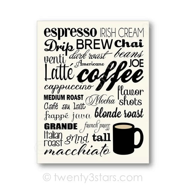 Coffee Typography Wall Art - twenty3stars
