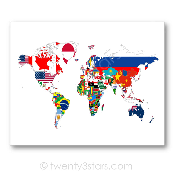 Flags of the World Map Wall Art  & Text