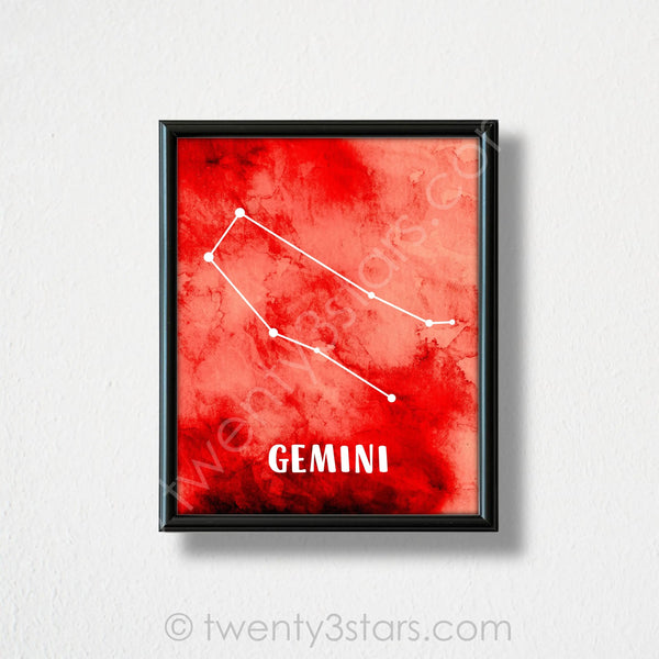 Gemini Watercolor Constellation Stars Wall Art - twenty3stars