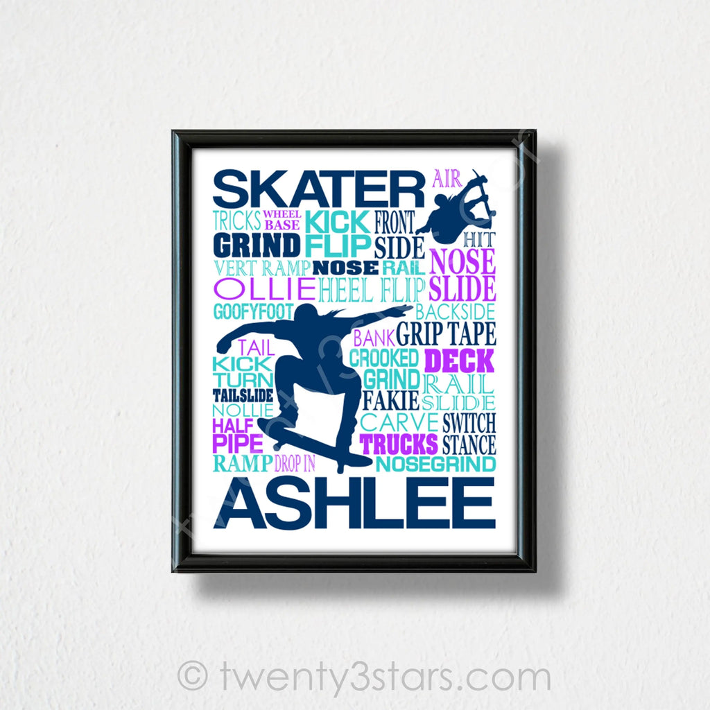 Girl's Skateboard Typography Wall Art - twenty3stars