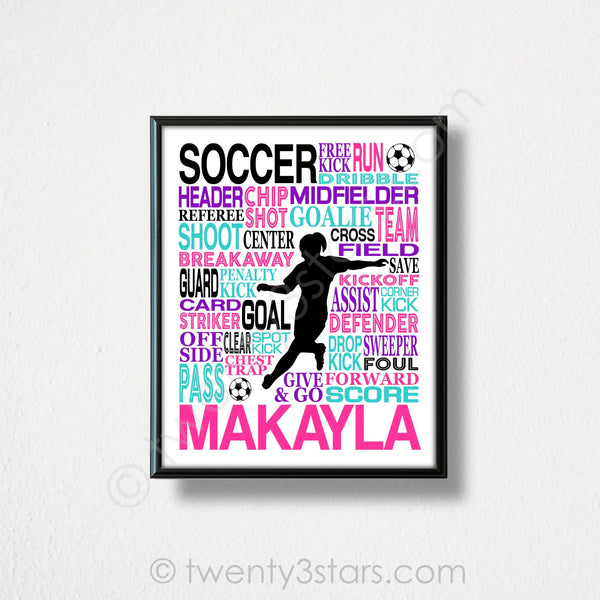 Girl's Soccer Typography Wall Art - twenty3stars