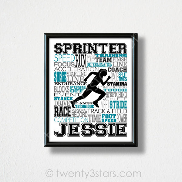 Girl's Sprinter Track & Field Typography Wall Art - twenty3stars