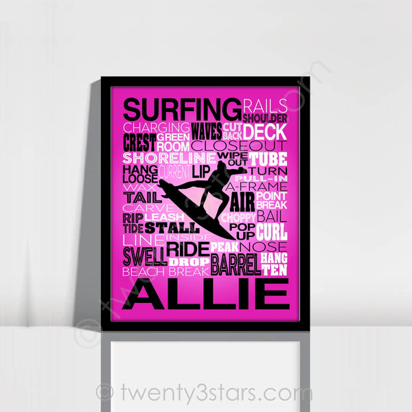 Girl's Surfing Typography Wall Art - twenty3stars