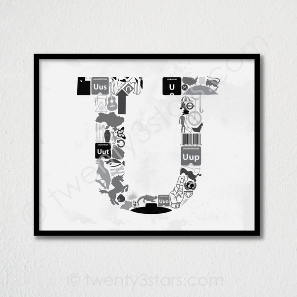 Letter U Monogram Wall Art - twenty3stars