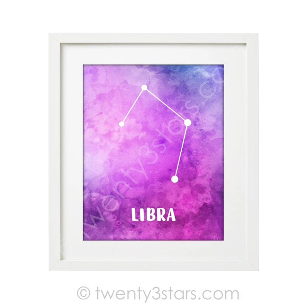Libra Watercolor Constellation Star Wall Art - twenty3stars