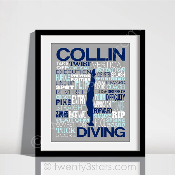 Men's Diving Team Typography Wall Art - twenty3stars