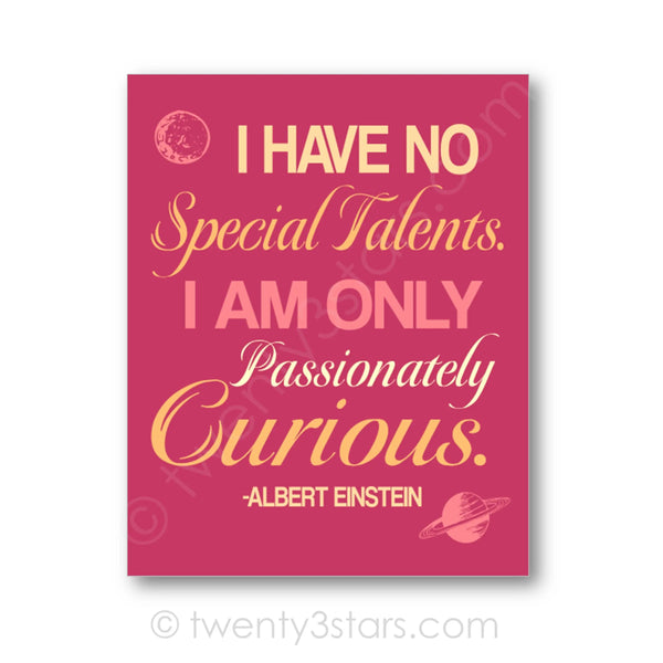 Passionately Curious Einstein Quote Wall Art - twenty3stars
