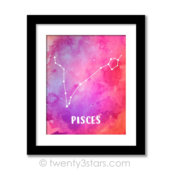 Pisces Watercolor Constellation Stars Wall Art - twenty3stars