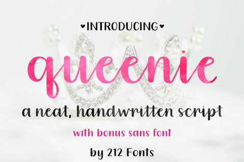 Queenie Script, Sans and Serif Handwritten Font Family (OTF) - by 212fonts 212 Fonts