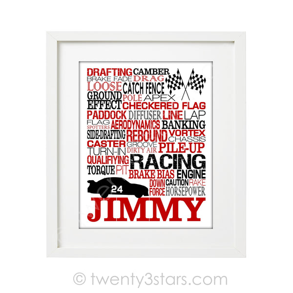 Race Cars Typography Wall Art - twenty3stars