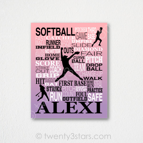 Softball Pitcher Typography Wall Art - twenty3stars