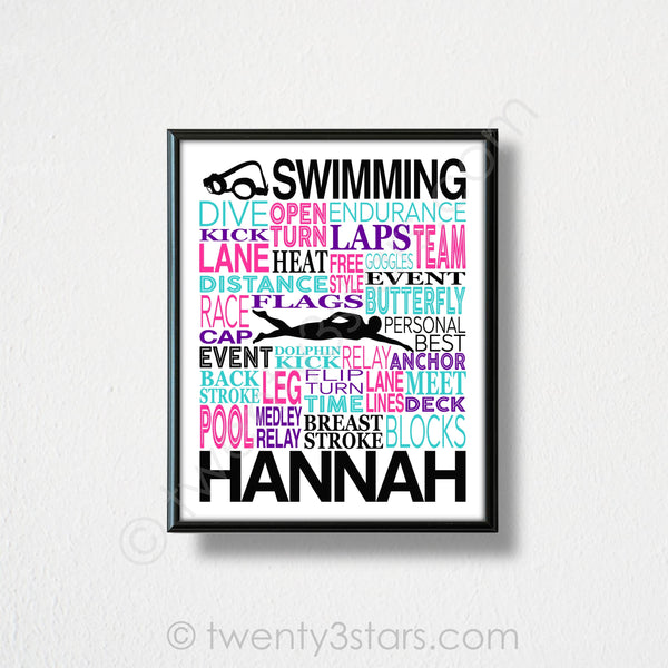 Boy's Swimming Typography Wall Art - twenty3stars