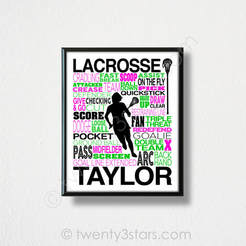 Girl's Lacrosse Typography Wall Art - twenty3stars