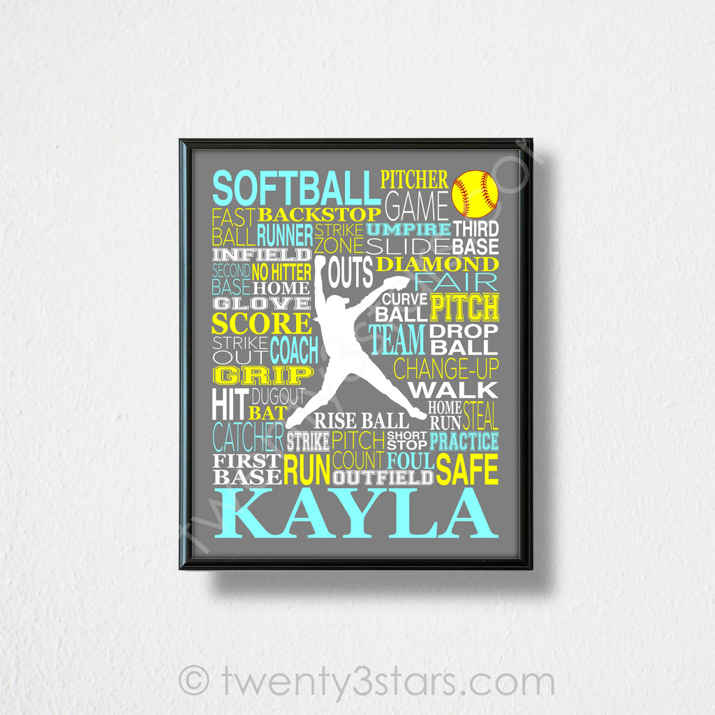 Softball Pitcher Typography Wall Art - twenty3stars