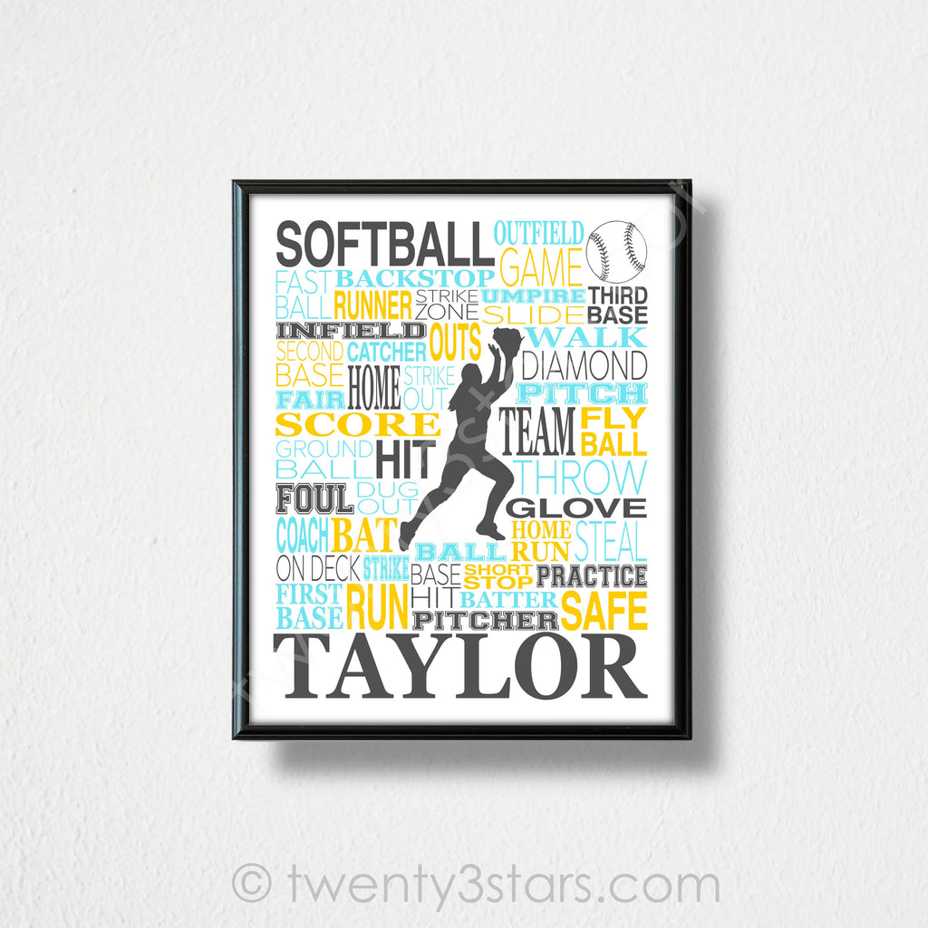 Softball Outfielder Typography Wall Art - twenty3stars