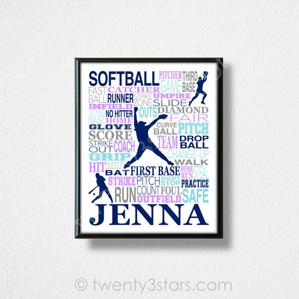 Softball Catcher Typography Wall Art - twenty3stars