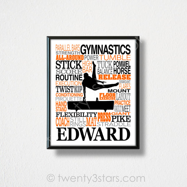 Boy's Gymnastics Pommel Horse Typography Wall Art - twenty3stars