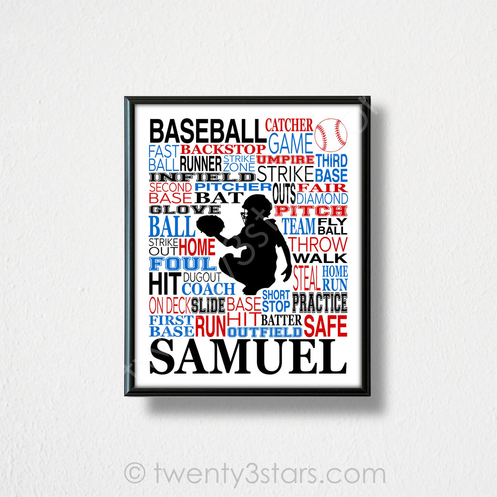 Baseball Catcher Typography Wall Art - twenty3stars