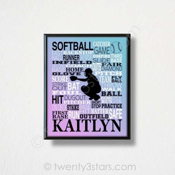 Softball Typography Wall Art - twenty3stars